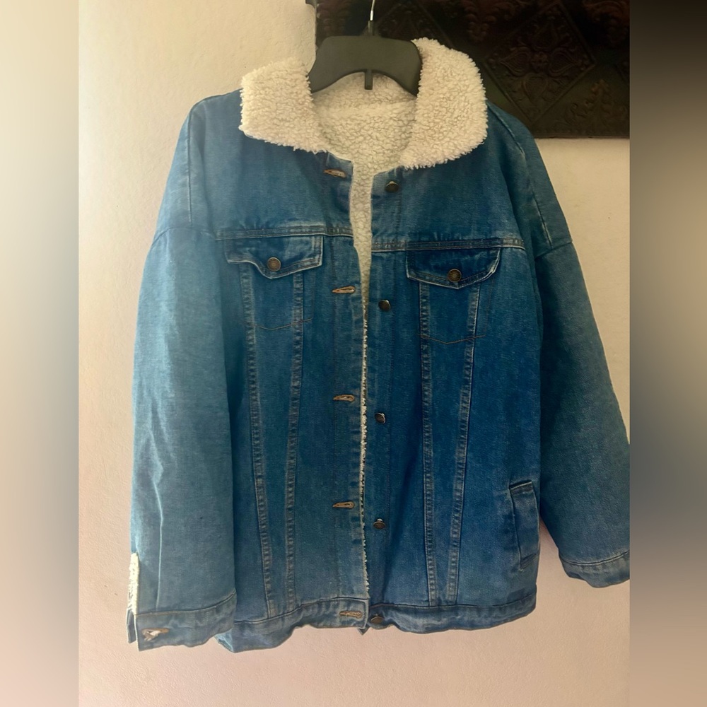 Blue Denim Jacket with White Sherpa Lining